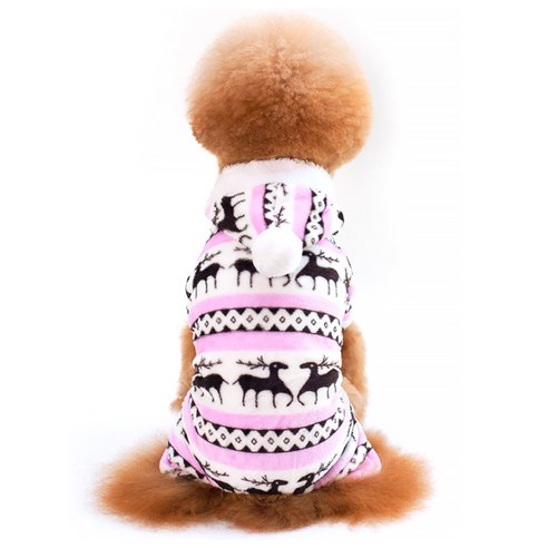 알럽펫 따뜻한 사슴 무늬 후드 강아지 스웨터, 핑크