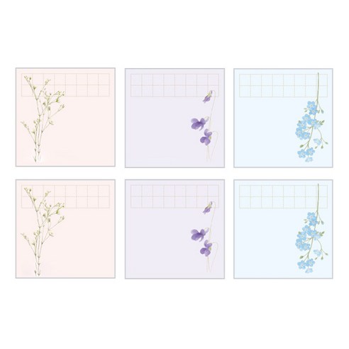 인도사이다 꽃길여담 메모지 3종 x 2p, 안개꽃, 제비꽃, 물망초, 1세트
