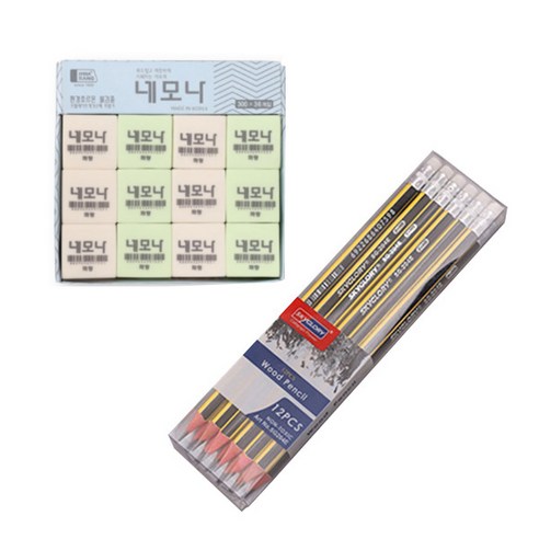 화랑 향균 잘 지워지는 지우개 700 36p + 스카이글로리 삼각 지우개 연필 SG-204 12p, 옐로우(연필), 1세트
