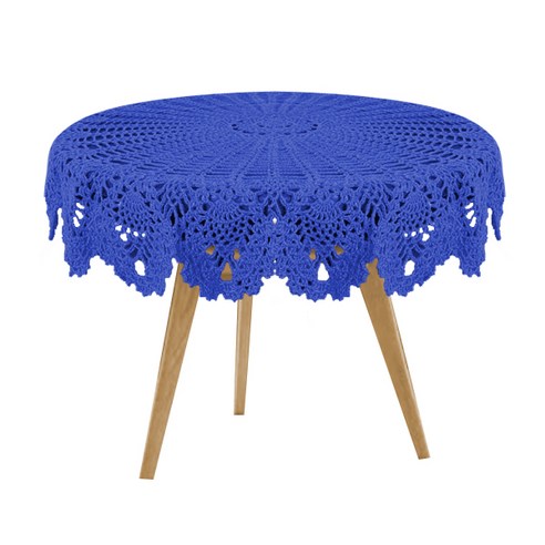 마켓감성 크로쉐 니팅 뜨개질 라운드 식탁보, 블루, 65~70cm