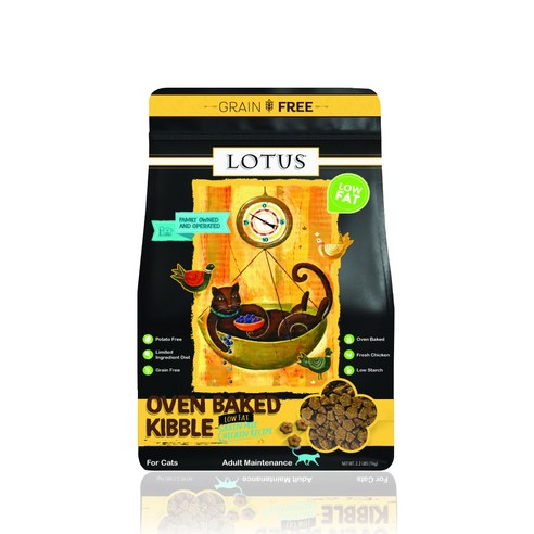 LOTUS 전연령 캣 오븐베이크 그레인프리 로우팻 고양이 사료, 닭, 1kg, 1개