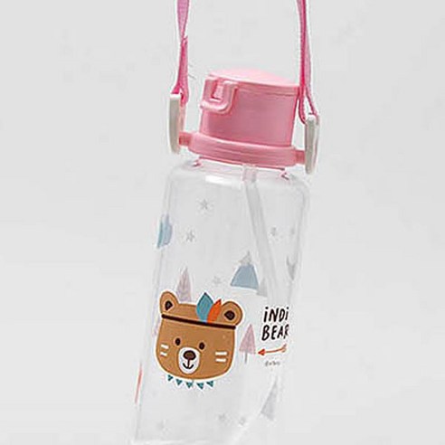 인디베어 어린이집 트라이탄 빨대 물병 + 어깨끈, 핑크, 380ml, 1개