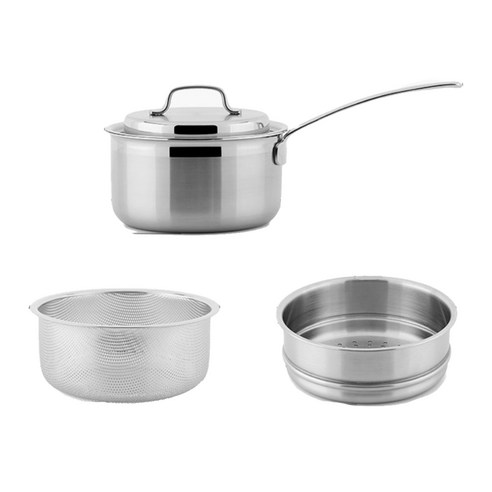 보아미홈리빙 포스코 스테인레스 304 통3중 냄비세트 3p, 편수냄비 + 볼바구니 + 찜기