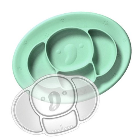 앙쥬 흡착 코끼리식판 + 뚜껑, 민트, 식판 + 뚜껑