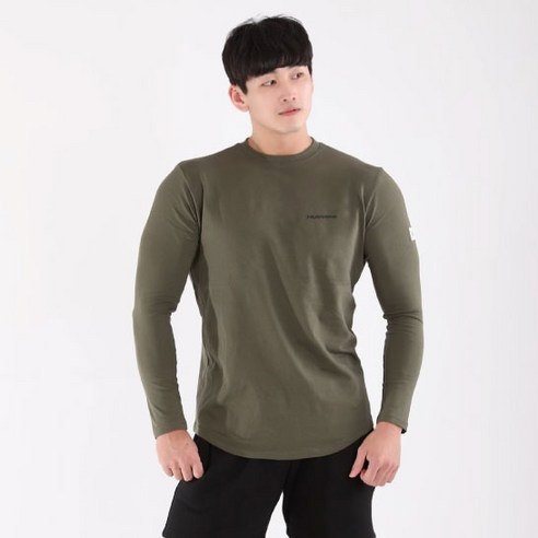 허그본 남성용 머슬핏 스몰 로고 긴팔 티셔츠 태극 라인