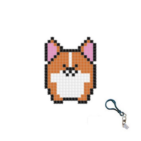 꼬마블럭 디폼 동물 + 고급 열쇠고리 랜덤발송 + 일대일 도안 DIY 패키지 10mm, 웰시코기