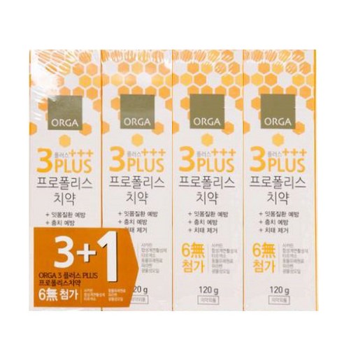 올가홀푸드 ORGA 3 PLUS 프로폴리스 치약, 120g, 4개