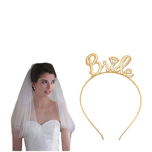 올리브파티 브라이덜 샤워 웨딩 베일 + Bride 머리띠, 실버(머리띠), 화이트(베일), 1세트