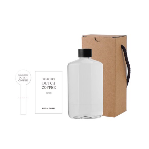 라운드납작 페트병 250ml + 검정캡 + 용기스티커 심플더치커피S + 캡봉인스티커 + 호환박스, 10세트