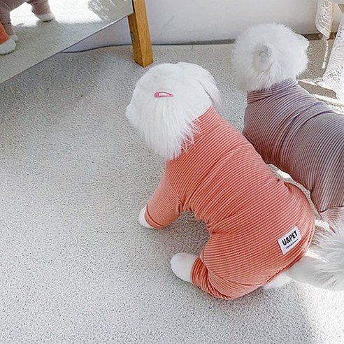 유앤펫 강아지 고양이 잔 스트라이프 폭닥 올인원, 코랄