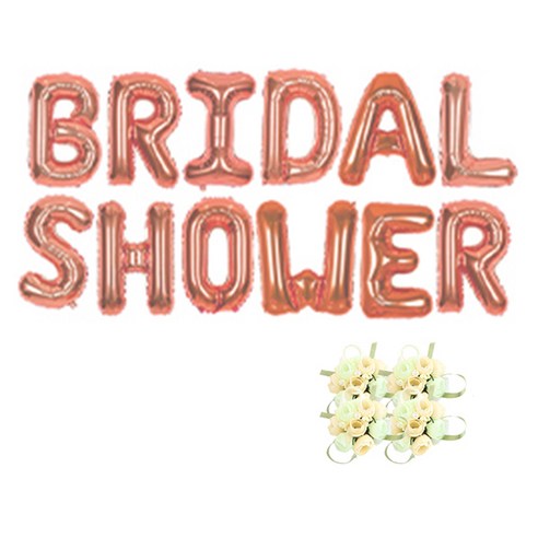 브라이덜샤워 소품 패키지 BRIDAL SHOWER 풍선 로즈+ 꽃팔찌 미니로즈 피치 4p, 혼합색상, 1세트