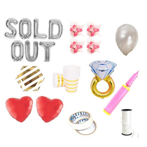 브라이덜샤워 레터링 풍선 SOLD OUT 55cm 소품 + 테이블웨어 패키지, 실버(레터링 풍선, 펄 풍선 세트), 핑크(꽃팔찌), 마블(테이블웨어), 1세트
