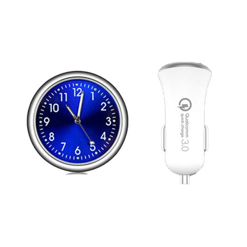 IBASIC 퀄컴 QC3.0 차량용 고속 충전기 마이크로 5핀 + 통풍구 미니 시계, 블루(시계)