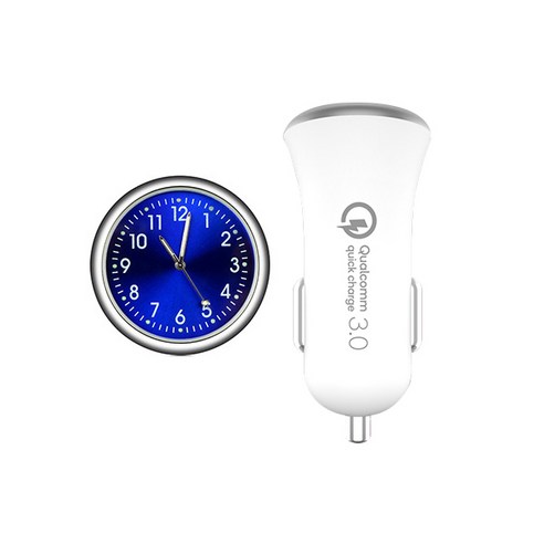 차량용 통풍구 미니 시계 블루 + 퀄컴 QC3.0 차량용 고속 충전기 C타입 세트, 1세트