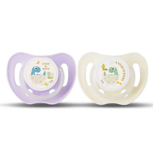 아이앤비 디노 야광 쪽쪽이 노리개젖꼭지 2종 세트, 1단계, 러블리퍼플, 스위트아이보리, 1세트