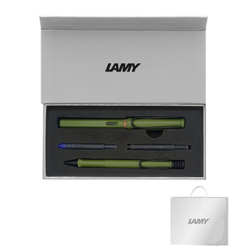 LAMY 사파리 만년필 + 볼펜 기프트세트, EF, 사바나그린