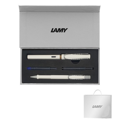 LAMY 사파리 만년필 + 볼펜 기프트세트, EF, 화이트