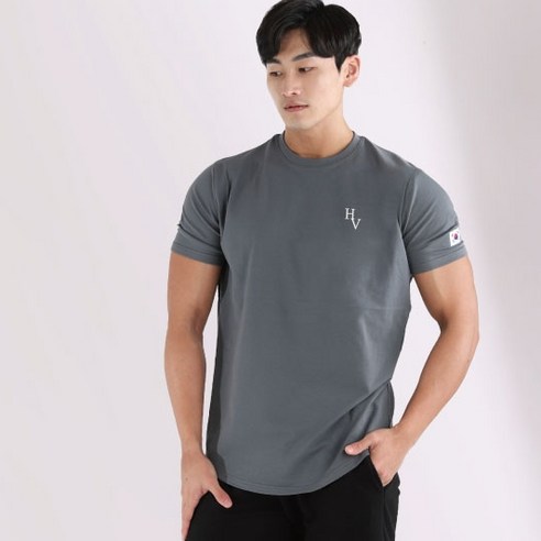 허그본 남성용 HV 로고 머슬핏 반팔 티셔츠 태극라인