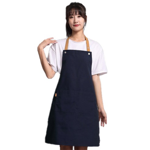 포켓 심플 데일리 작업복 주방 앞치마, 네이비, 1개