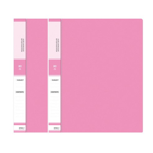 A4 세로형 링 클리어화일 80p, 분홍색, 2개
