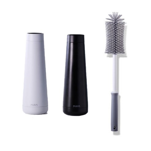 필레우스 살균 텀블러 인솔로 A 2p + 세척솔 세트, COTTON GREY, PEBBLE BLACK, 480ml