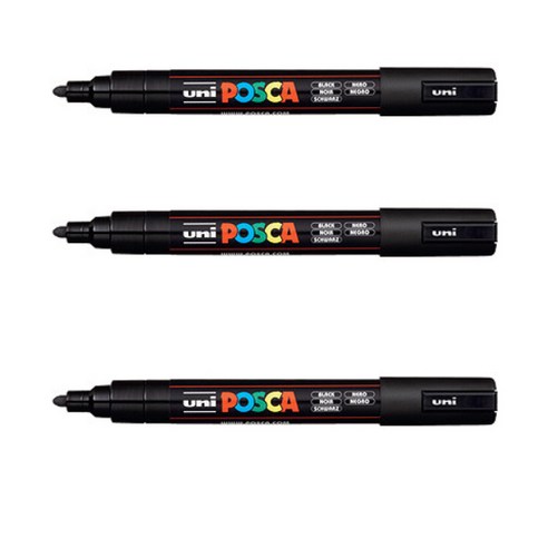 포스카 컬러마커 PC-5M BLACK, 3개, 1색