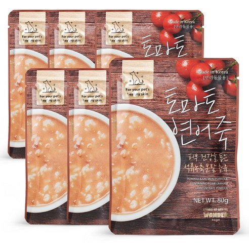 원더푸드 강아지 건강죽, 토마토 연어죽, 80g, 6개