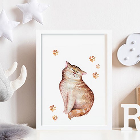 북유럽 스타일 인테리어 동물 포스터 발도장 고양이