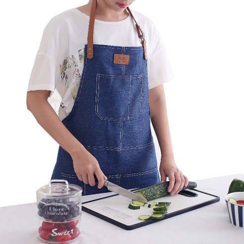 가죽패치 바리스타 앞치마, 블루, 1개