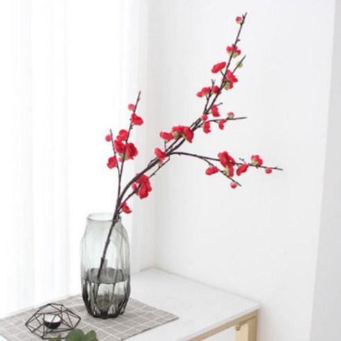 매화꽃 실크플라워 나뭇가지 110cm, 체리레드, 1개