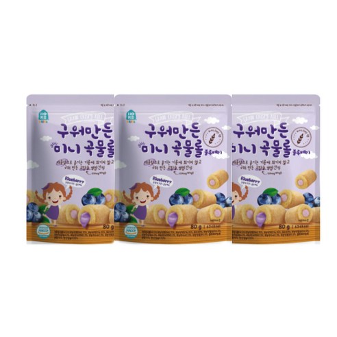 홈앤키즈 구워만든 미니 곡물롤, 3개, 블루베리맛
