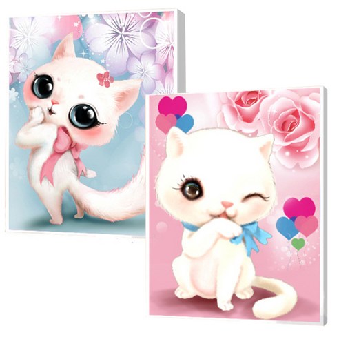 보석십자수 어린이 DIY 캔버스형 비즈공예 2종 세트 25 x 30 cm, 고양이1, 고양이5, 1세트