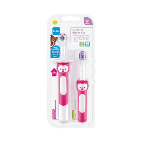 [쿠팡수입] MAM 유아용 Learn to Brush 칫솔 2종 세트, 핑크, 1세트