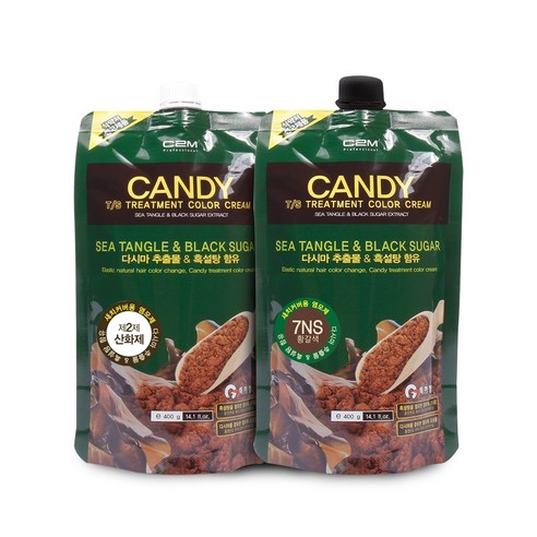 C2M 캔디 티에스 트리트먼트 칼라 크림 염모제 1제 400ml + 2제 400ml, 황갈색(7NS), 1세트