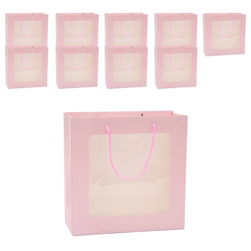 에스피글로벌 투명창 정사각 컬러 쇼핑백 10p, 핑크