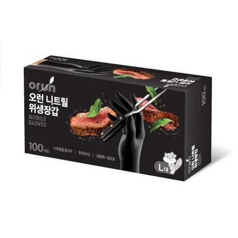 오런 니트릴 위생장갑 100P, 블랙, 대(L), 1개