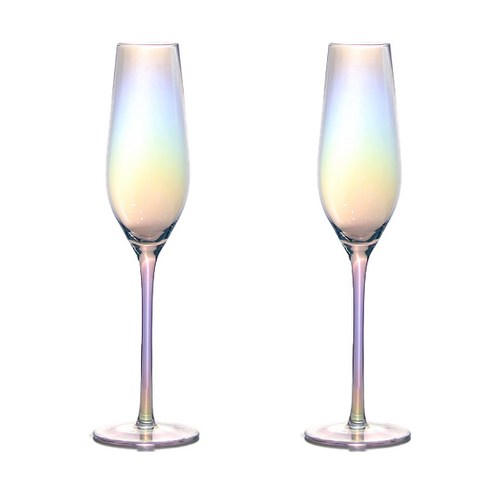코지테이블 오로라 프리즘 홀로그램 글라스 샴페인 베이직, 210ml, 2개