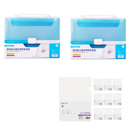 에코청운 칼라칩 고급 도큐먼트 화일 A4 2p + 칼라칩 L홀더 10p 세트, 하늘(파일), 투명(L홀더), 1세트