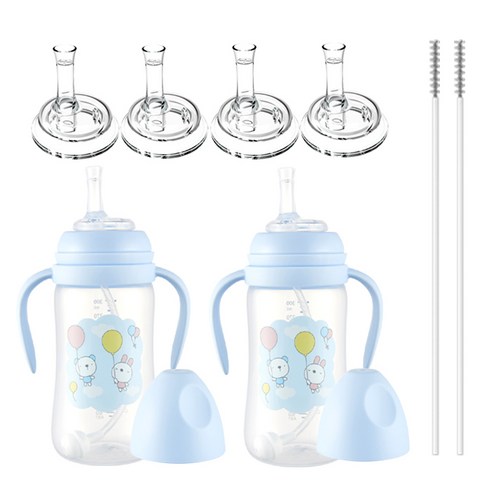순수아 빨대컵 300ml x 2p + 빨대 꼭지 4p + 솔 2p 세트, 블루, 1세트