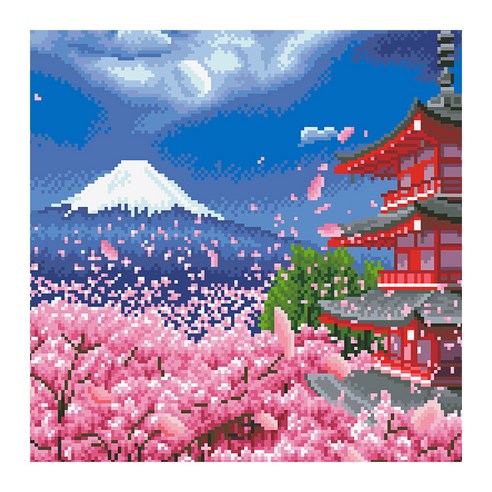 디클레어 액자형 보석십자수 DIY 키트 캔버스형 40 x 50 cm, 후지산 절경, 1세트