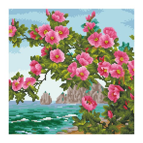 디클레어 액자형 보석십자수 DIY 키트 캔버스형 40 x 50 cm, 동백섬, 1세트