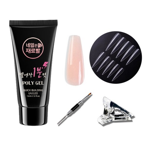 네일은재료빨 업그레이드 글리터 폴리젤 15ml + 스텔레토팁 100p + 듀얼 브러쉬 + 클립 세트, 010, 1세트