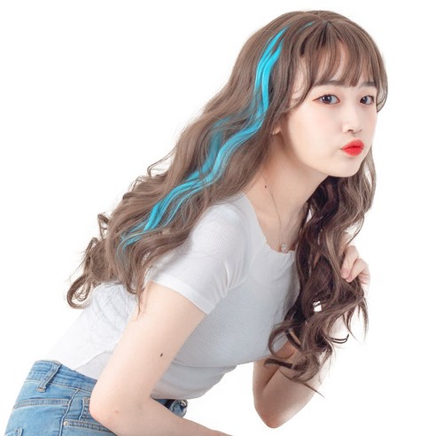 가발위드 단색 웨이브 컬러 포인트 피스 5p + 트윙클 붙임머리 세트, 스카이블루(컬러피스), 랜덤발송(붙임머리), 1세트
