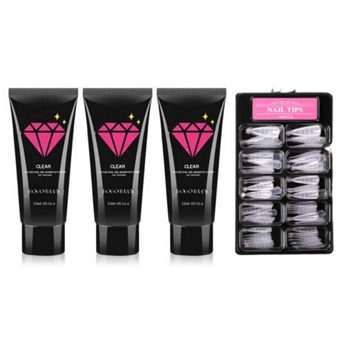 고고블랑 네일연장 폴리젤 45ml 세트, 폴리젤 화이트 3p + 연장팁 스틸레토 100p + 구성품 3종, 1세트