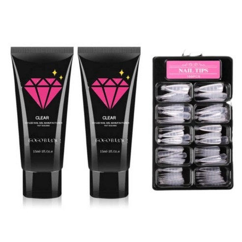 고고블랑 네일연장 폴리젤 30ml 세트, 폴리젤 클리어 + 클리어핑크 + 연장팁 스틸레토 100p + 구성품 3종, 1세트