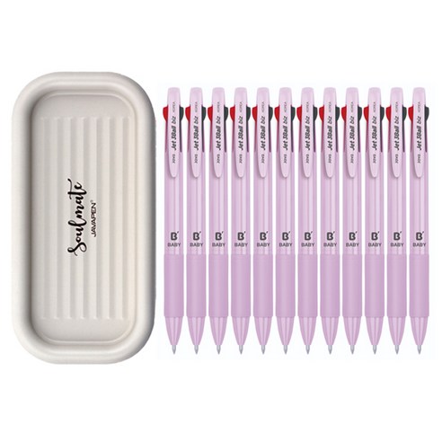 자바펜 제트3볼 비즈 베이비 볼펜 0.5mm 12p + 소울메이트 펜트레이 랜덤발송 세트, 퍼플, 1세트