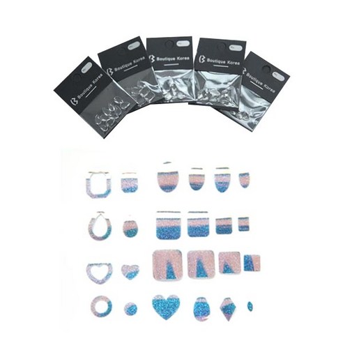 부띠끄코리아 초하 반사 필름 쉐입 네일스티커 + 투명 유리 스톤 5종 세트, 블루(필름), 1세트