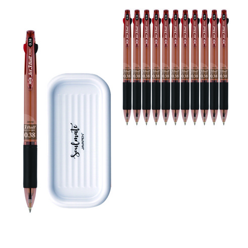 자바펜 제트3볼 펜 0.38mm 12p + 펜트레이 세트, 브라운(볼펜), 랜덤발송(펜트레이), 1세트