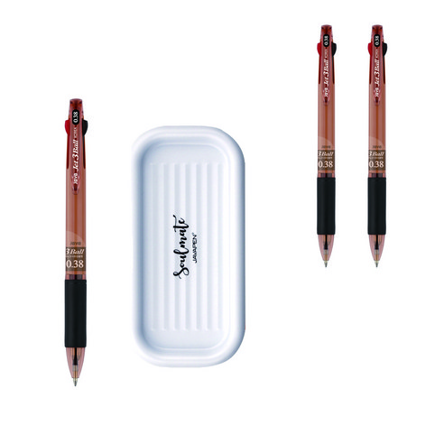 자바펜 제트3볼 펜 0.38mm 3p + 펜트레이 세트, 브라운(볼펜), 랜덤발송(펜트레이), 1세트