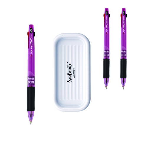 자바펜 제트3볼 펜 0.38mm 3p + 펜트레이 세트, 퍼플(볼펜), 랜덤발송(펜트레이), 1세트